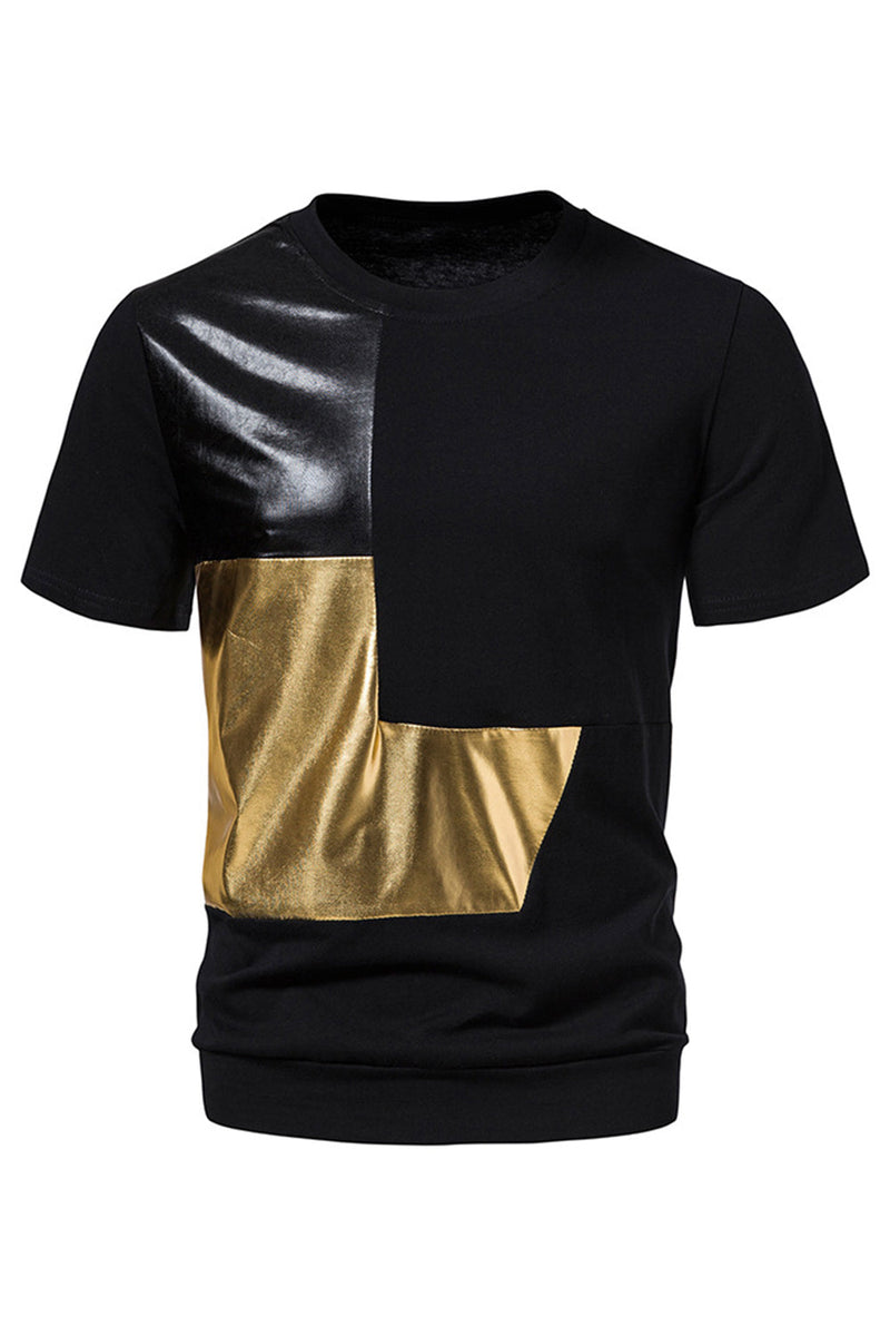 Załaduj obraz do przeglądarki galerii, Black Patchwork Casual Summer T-shirt męski