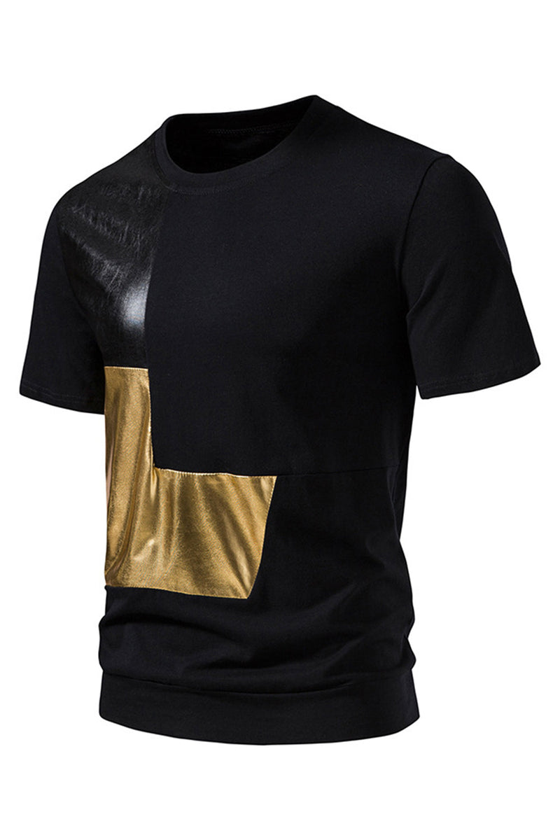 Załaduj obraz do przeglądarki galerii, Black Patchwork Casual Summer T-shirt męski