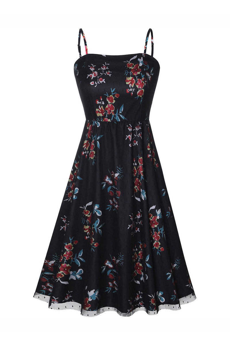 Załaduj obraz do przeglądarki galerii, Czarna sukienka z nadrukiem 1950s