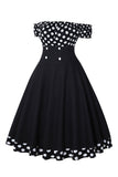 Off the Shoulder Polka Dots 1950s Sukienka