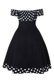 Off the Shoulder Polka Dots 1950s Sukienka