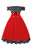 Off the Shoulder Polka Dots 1950s Sukienka