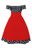 Off the Shoulder Polka Dots 1950s Sukienka