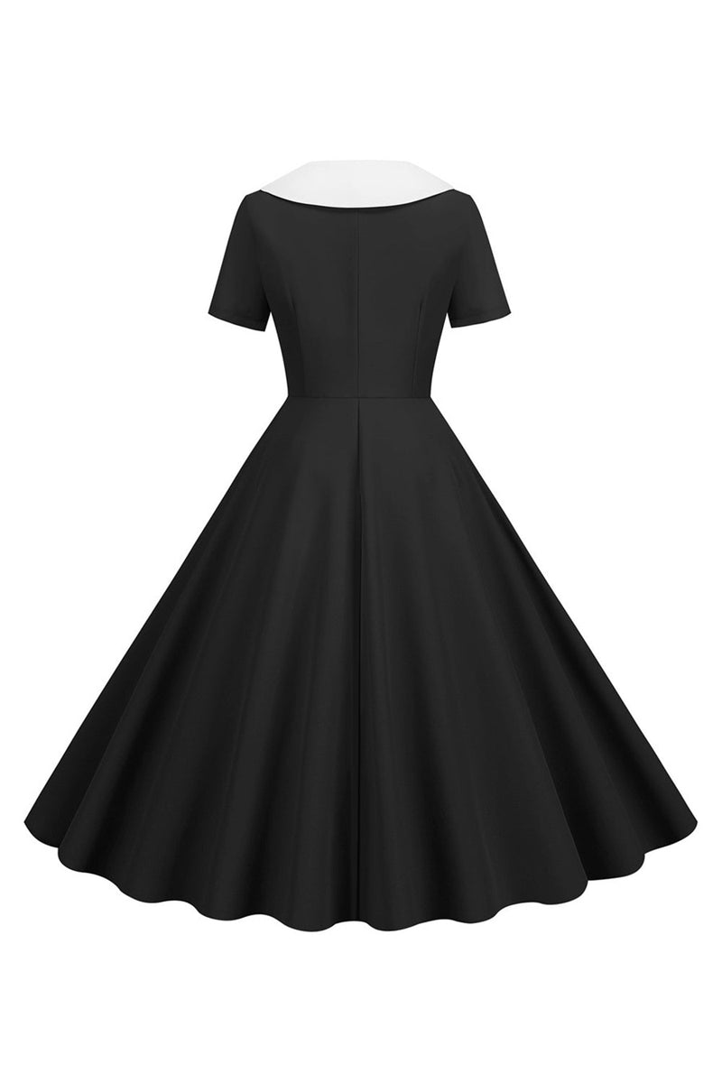 Załaduj obraz do przeglądarki galerii, Peter Pan Collar Swing 1950s Sukienka z krótkim rękawem