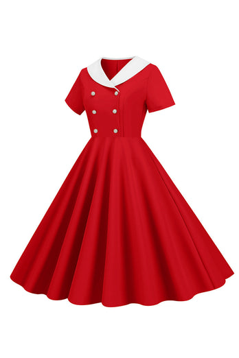 Peter Pan Collar Swing 1950s Sukienka z krótkim rękawem
