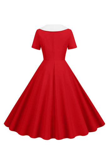 Peter Pan Collar Swing 1950s Sukienka z krótkim rękawem