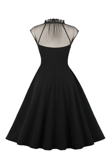 Czarna sukienka A Line Vintage 1950s z guzikami