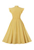 Załaduj obraz do przeglądarki galerii, Żółta Sukienki Lata 50 Z Falbanami