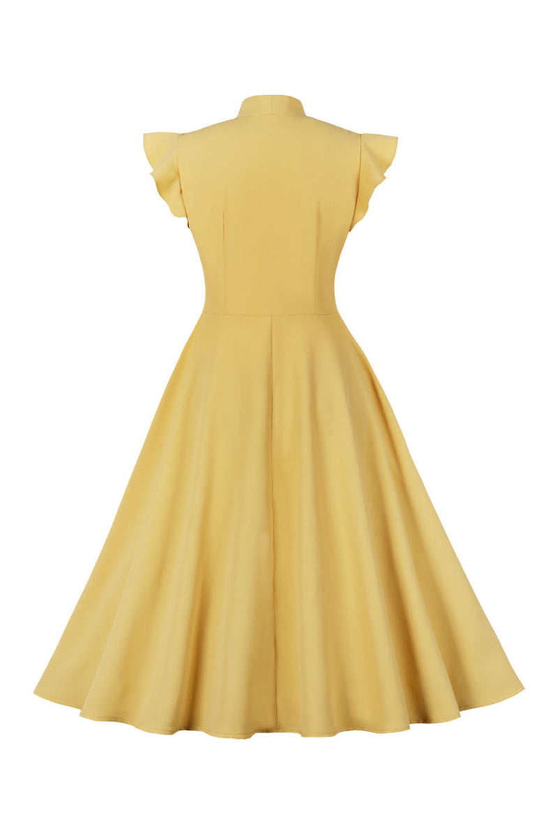 Załaduj obraz do przeglądarki galerii, Żółta Sukienki Lata 50 Z Falbanami