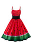 Załaduj obraz do przeglądarki galerii, Czerwona Sukienka Z Nadrukiem Arbuza Z 1950 Roku
