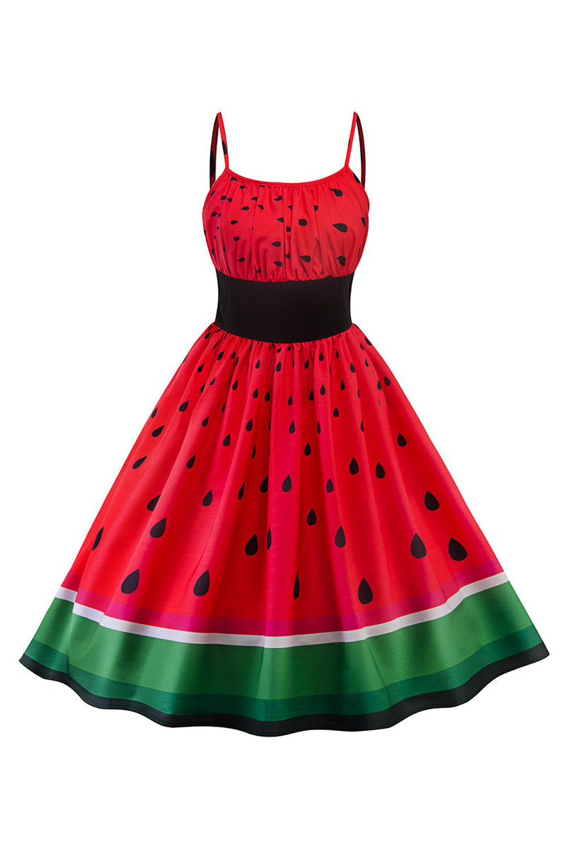 Załaduj obraz do przeglądarki galerii, Czerwona Sukienka Z Nadrukiem Arbuza Z 1950 Roku