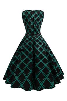 Zielona Sukienki Lata 50 w Kratkę Bez Rękawów
