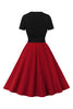 Załaduj obraz do przeglądarki galerii, Kwadratowy Dekolt Burgundia Sukienki Lata 50 z Krótki Rękaw