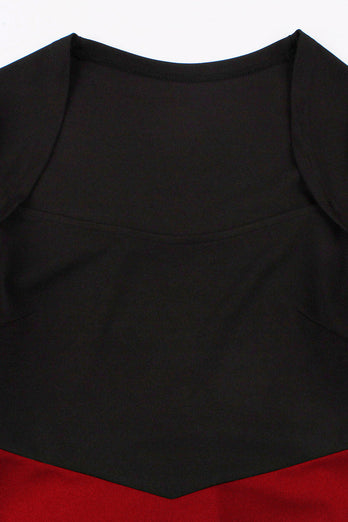 Kwadratowy Dekolt Burgundia Sukienki Lata 50 z Krótki Rękaw