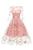 Załaduj obraz do przeglądarki galerii, Linia Kwadratowa Dekolt Różowa Sukienki Lata 50 Z Półrękawami