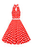 Załaduj obraz do przeglądarki galerii, Dekolt Halter Czerwona Sukienki Vintage W Groszki
