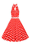 Dekolt Halter Czerwona Sukienki Vintage W Groszki