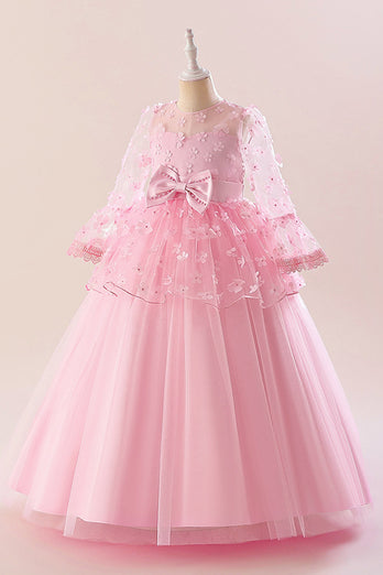 Różowa Tiulowa Sukienka Imprezowa Z Aplikacjami