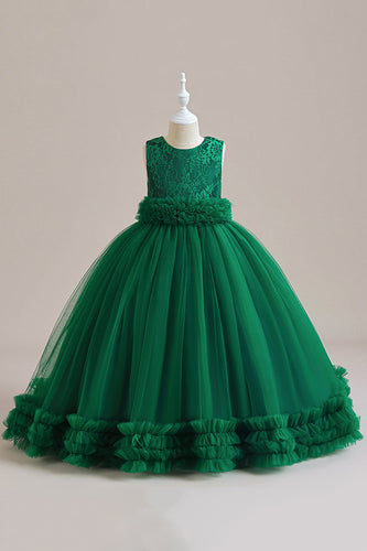 Tiulowa Zielona Sukienki Dla Dziewczynek z Koronką Bez Rękawów