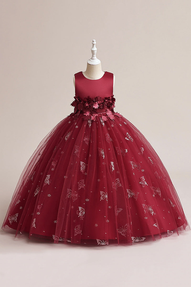 Załaduj obraz do przeglądarki galerii, Różowa Tiulowa Sukienki Dla Dziewczynek Bez Rękawów Z Aplikacjami