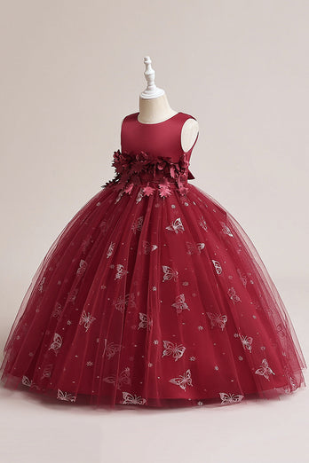 Różowa Tiulowa Sukienki Dla Dziewczynek Bez Rękawów Z Aplikacjami