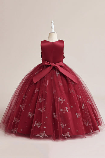Różowa Tiulowa Sukienki Dla Dziewczynek Bez Rękawów Z Aplikacjami