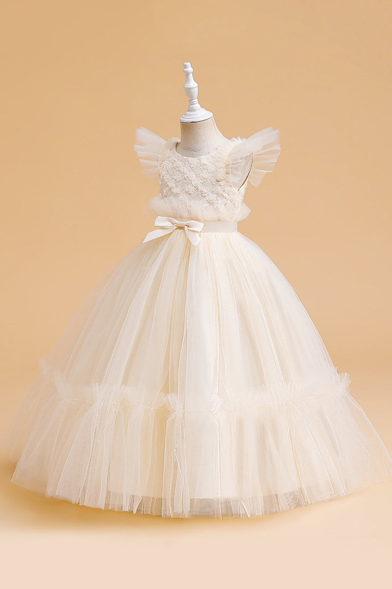 Załaduj obraz do przeglądarki galerii, Tiul Szampańska Sukienki Dla Dziewczynek z Kokardką