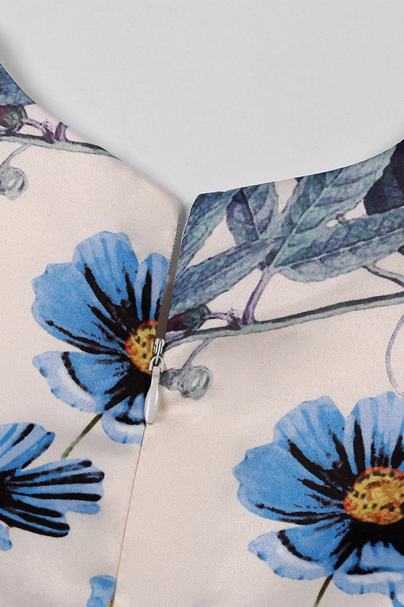 Załaduj obraz do przeglądarki galerii, Kwiatowy Nadruk Niebieska Sukienki Dla Dziewczynek w Kształcie Litery A