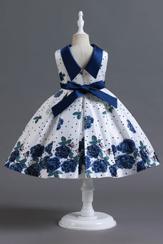 Niebieska Druk Sukienki Dla Dziewczynek w Kształcie Litery A