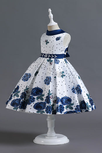Niebieska Druk Sukienki Dla Dziewczynek w Kształcie Litery A