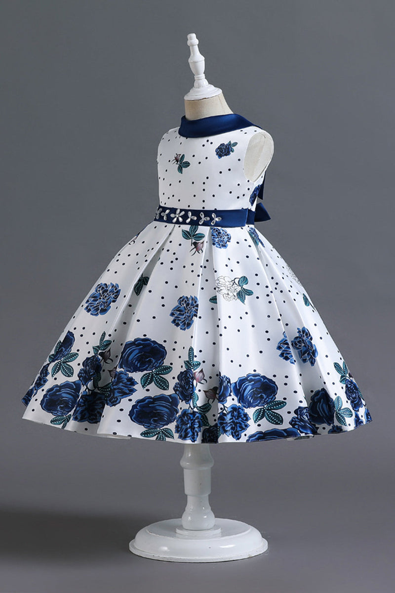 Załaduj obraz do przeglądarki galerii, Niebieska Druk Sukienki Dla Dziewczynek w Kształcie Litery A