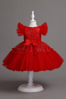 Czerwona Sukienki Dla Dziewczynek na Wesele z Kokarda