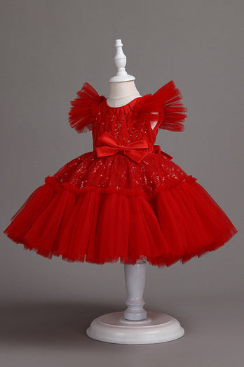 Czerwona Sukienki Dla Dziewczynek na Wesele z Kokarda