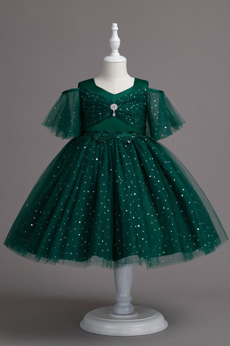 Załaduj obraz do przeglądarki galerii, Linia Z Ramienia Bordowa Tiulowa Sukienki Dla Dziewczynek