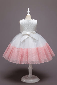 Różowa Tiulowa Sukienki Dla Dziewczynek Bez Rękawów Z Kokardą