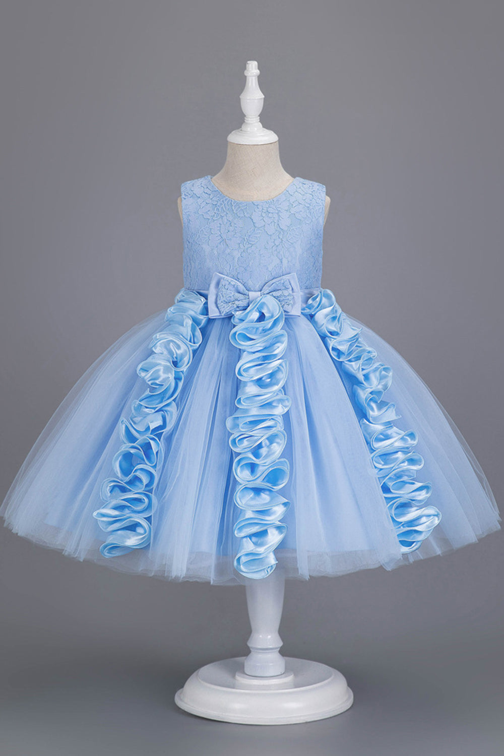 Niebieski Tiul Sukienki Dla Dziewczynek Bez Rękawów Z Marszczeniami