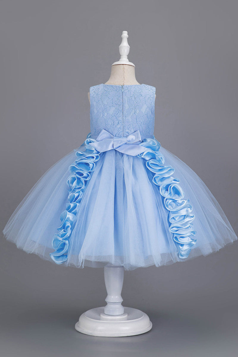 Załaduj obraz do przeglądarki galerii, Niebieski Tiul Sukienki Dla Dziewczynek Bez Rękawów Z Marszczeniami