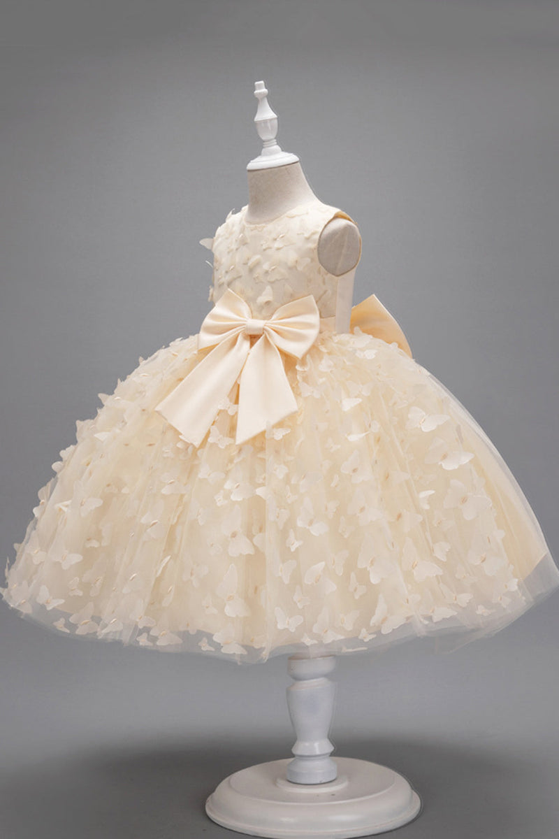 Załaduj obraz do przeglądarki galerii, Szampan Sukienka Balowa Dla Dziewczynki z Kokardą