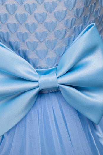 Niebieski Tiul Z Okrągłym Dekoltem Długa Sukienka Balowa Dla Dziewczynki