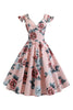 Załaduj obraz do przeglądarki galerii, Różowa Kwiatowy Nadruk Sukienka Lata 50