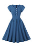 Załaduj obraz do przeglądarki galerii, Niebieska Sukienka Lata 50 w Kratkę