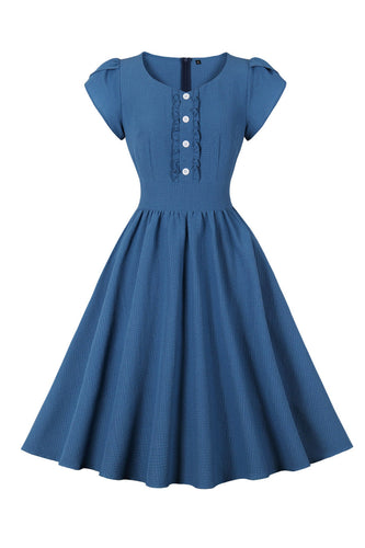 Niebieska Sukienka Lata 50 w Kratkę