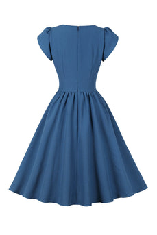 Niebieska Sukienka Lata 50 w Kratkę