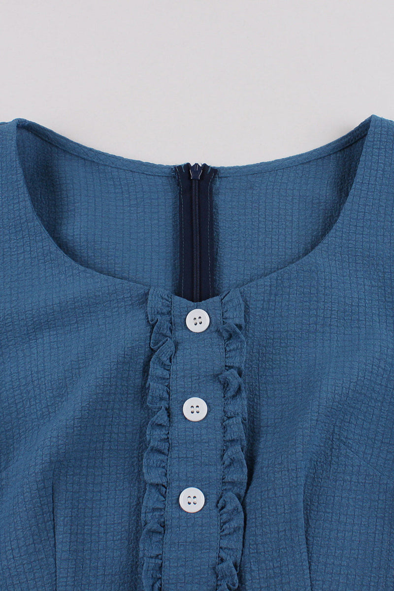Załaduj obraz do przeglądarki galerii, Niebieska Sukienka Lata 50 w Kratkę