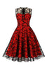 Załaduj obraz do przeglądarki galerii, Czerwona Koronkowa Sukienki Vintage Bez Rękawów