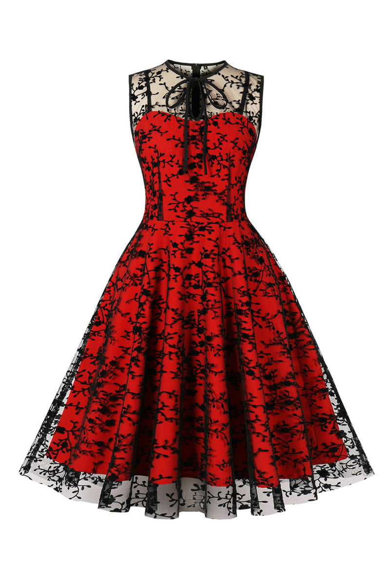 Załaduj obraz do przeglądarki galerii, Czerwona Koronkowa Sukienki Vintage Bez Rękawów