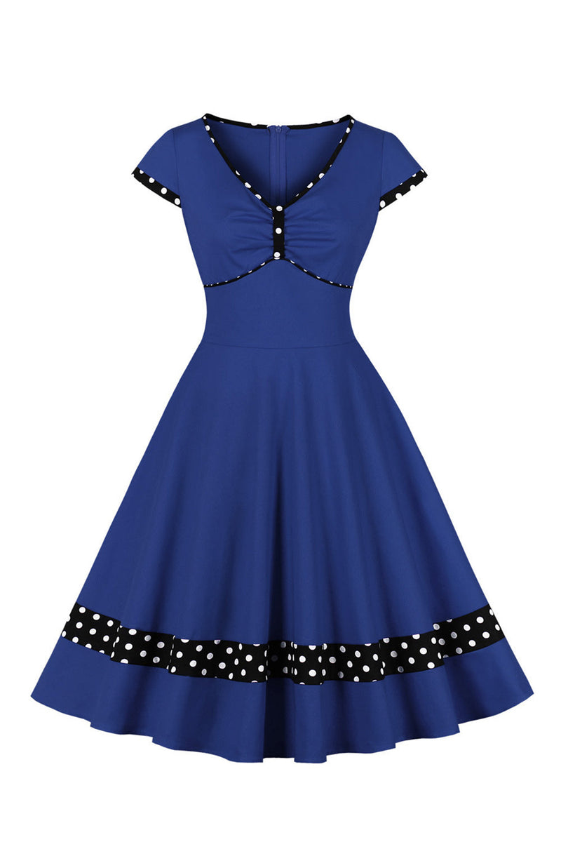 Załaduj obraz do przeglądarki galerii, Ciemnoniebieska Sukienka Lata 50 W Groszki