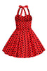 Załaduj obraz do przeglądarki galerii, Dekolt Halter Czerwona Sukienki Dla Dziewczynek W Groszki