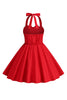Załaduj obraz do przeglądarki galerii, Wiązana Na Szyi Czerwona Sukienka Vintage Dla Dziewczynek Z Kokardką