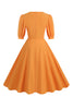 Załaduj obraz do przeglądarki galerii, Pomarańczowa Kwadratowy Dekolt Sukienki Vintage z Krótki Rękaw